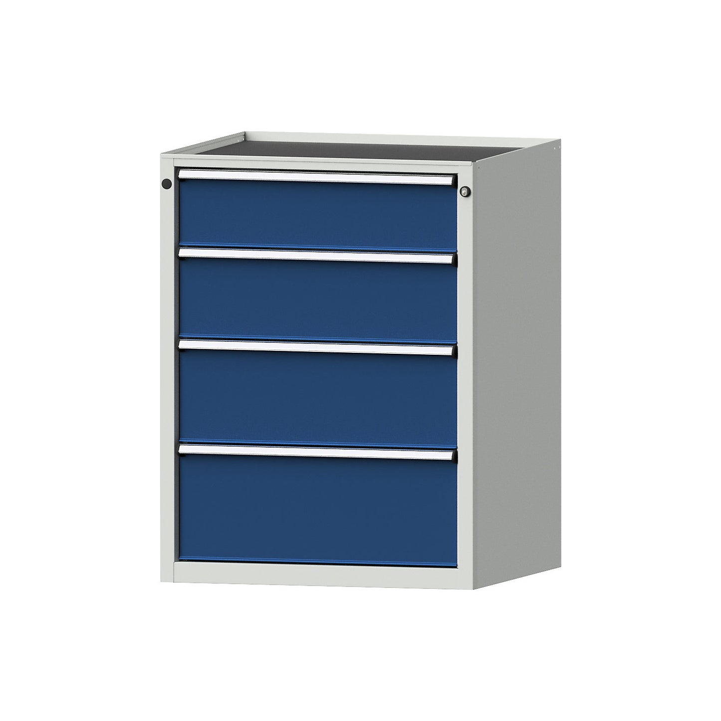 Drawer cupboard, WxD 760 x 675 mm, max. drawer load 200 kg, 4 drawers, height 980 mm, front in gentian blue.
