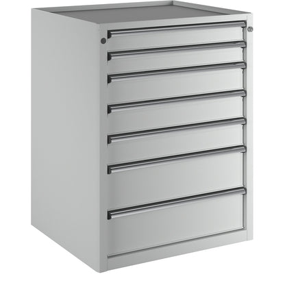 Drawer cupboard, WxD 760 x 675 mm, max. drawer load 200 kg, 7 drawers, height 980 mm, front in light grey.