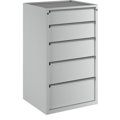 Drawer cupboard, WxD 760 x 675 mm, max. drawer load 100 kg, 5 drawers, height 1280 mm, front in light grey.