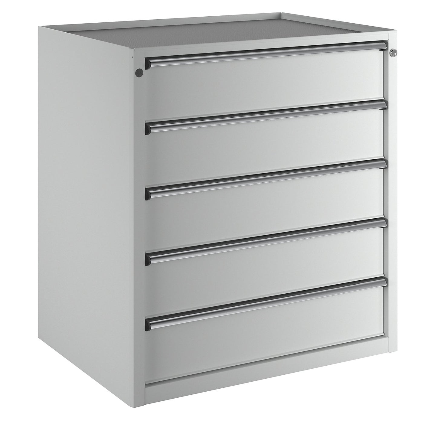 Drawer cupboard, WxD 910 x 675 mm, max. drawer load 100 kg, 5 drawers, height 980 mm, front in light grey.