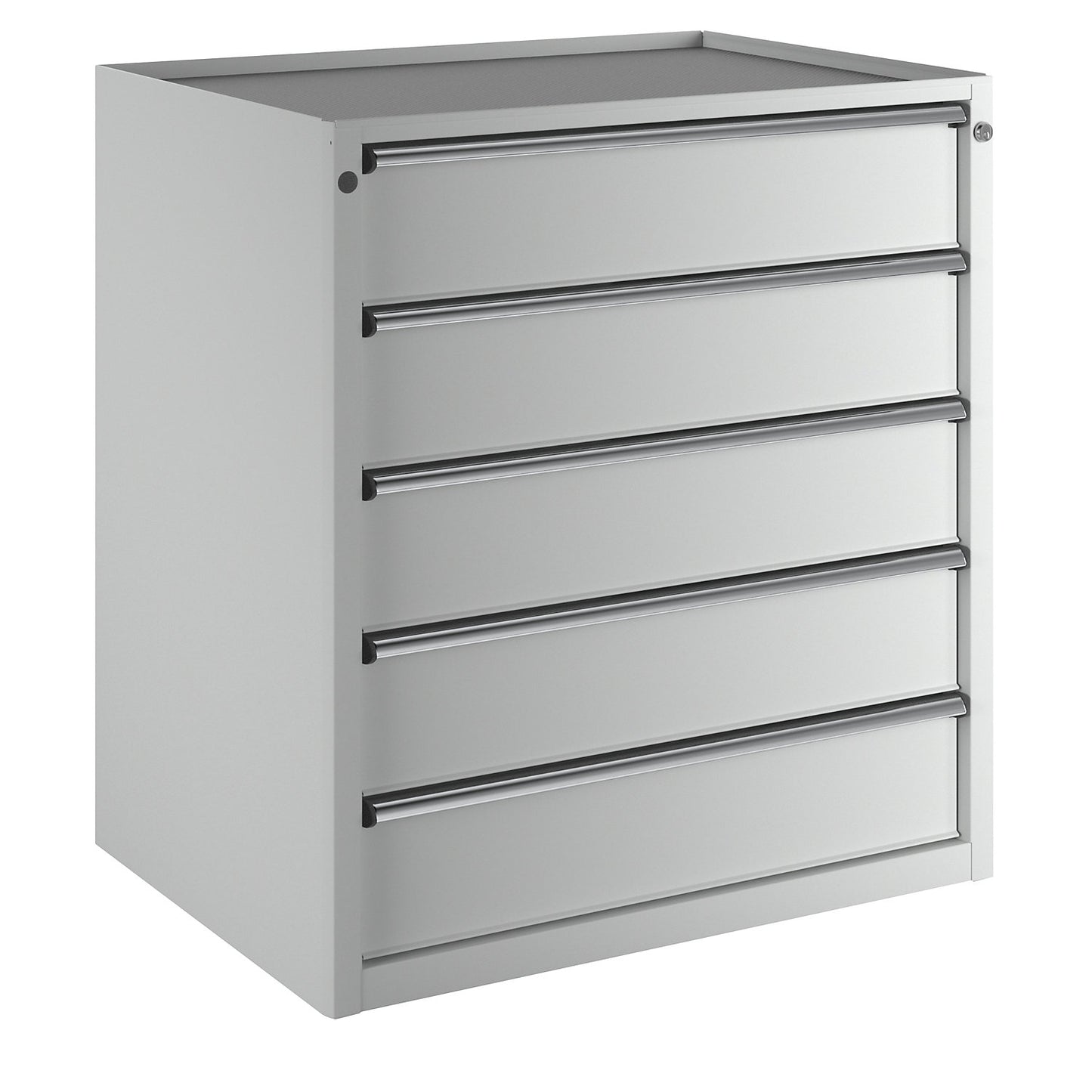 Drawer cupboard, WxD 910 x 675 mm, max. drawer load 200 kg, 5 drawers, height 980 mm, front in light grey.