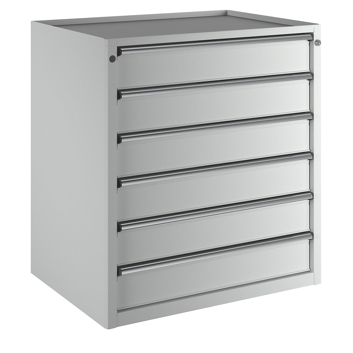 Drawer cupboard, WxD 910 x 675 mm, max. drawer load 200 kg, 6 drawers, height 980 mm, front in light grey.