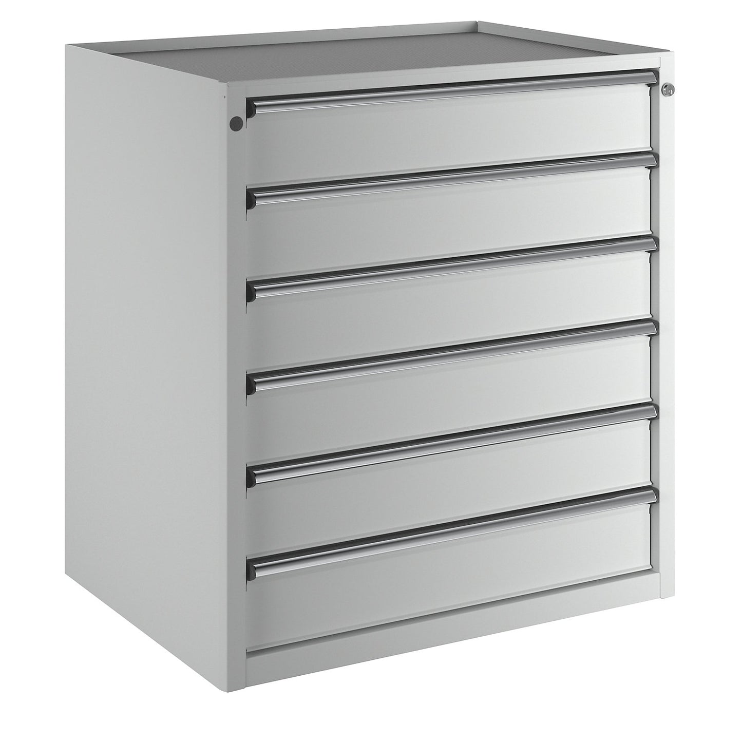 Drawer cupboard, WxD 910 x 675 mm, max. drawer load 200 kg, 6 drawers, height 980 mm, front in light grey.