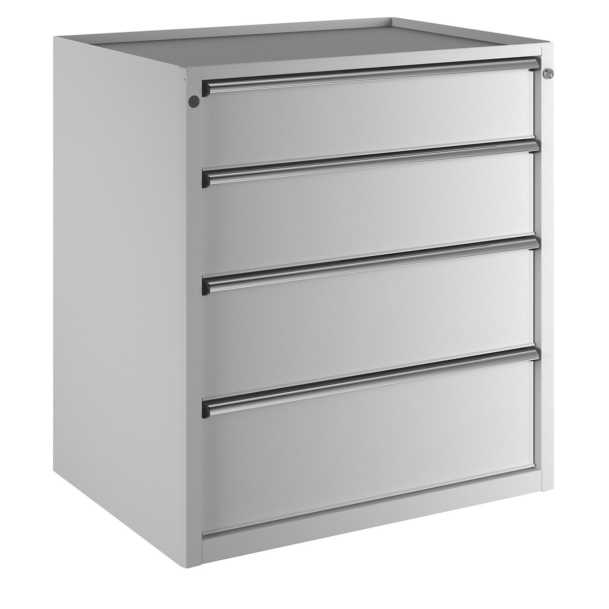 Drawer cupboard, WxD 910 x 675 mm, max. drawer load 100 kg, 4 drawers, height 980 mm, front in light grey.