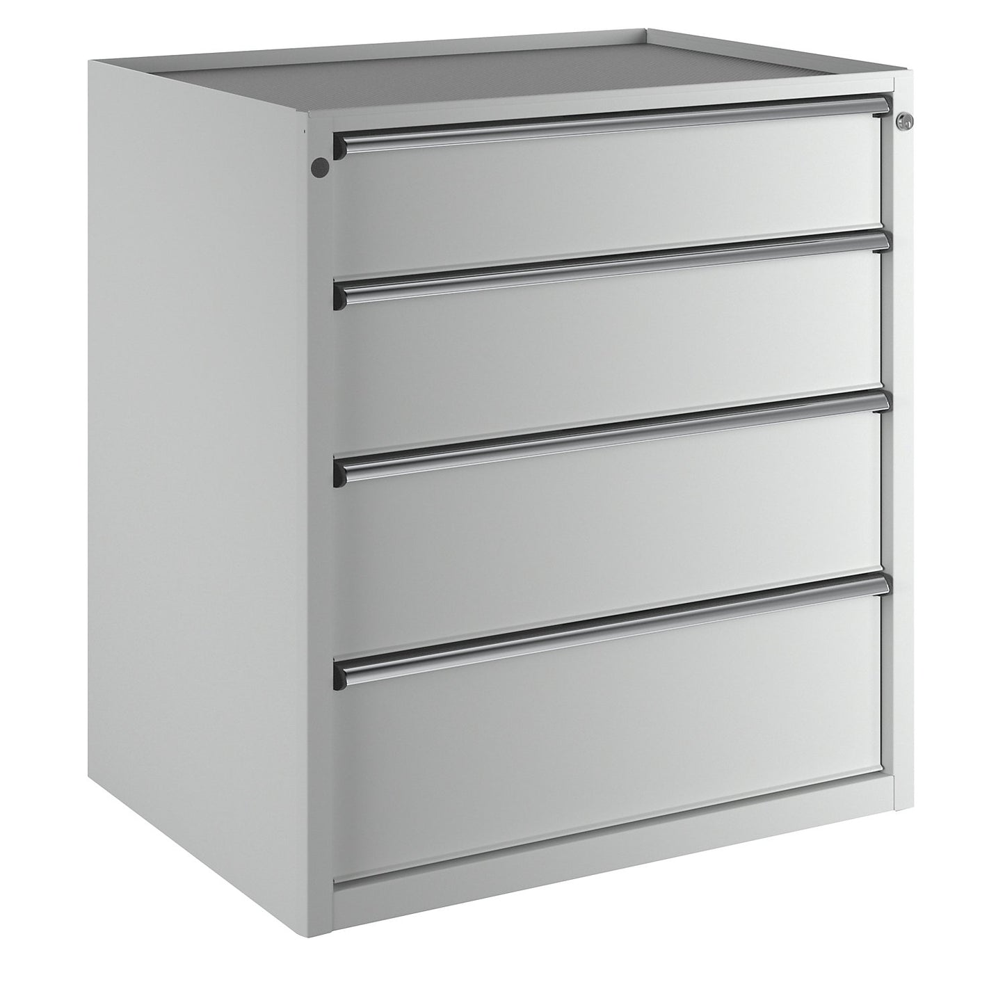 Drawer cupboard, WxD 910 x 675 mm, max. drawer load 100 kg, 4 drawers, height 980 mm, front in light grey.