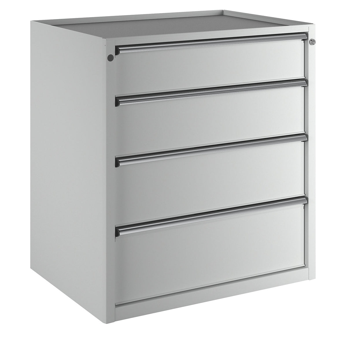 Drawer cupboard, WxD 910 x 675 mm, max. drawer load 200 kg, 4 drawers, height 980 mm, front in light grey.
