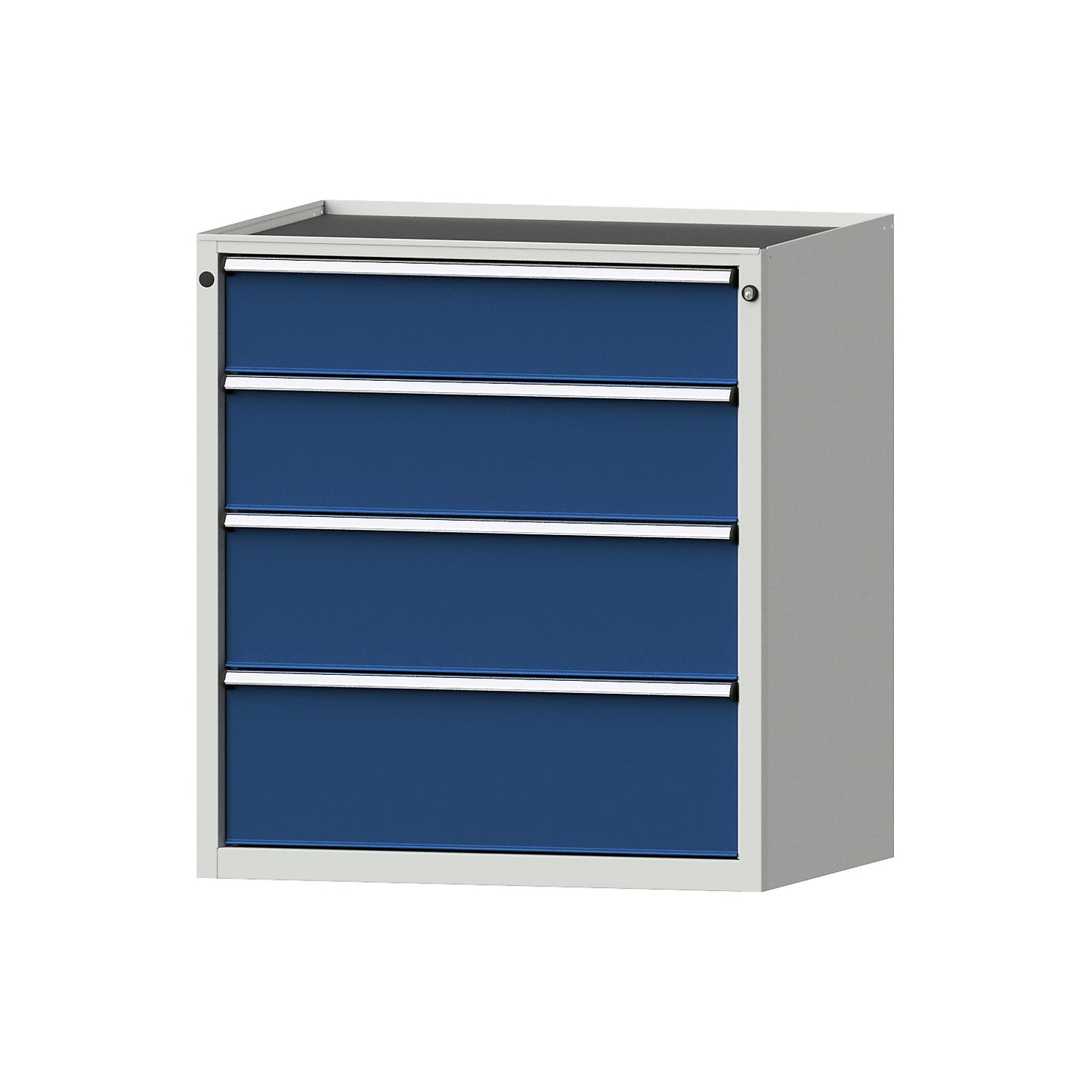 Drawer cupboard, WxD 910 x 675 mm, max. drawer load 100 kg, 4 drawers, height 980 mm, front in gentian blue.