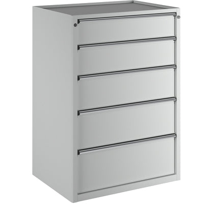 Drawer cupboard, WxD 910 x 675 mm, max. drawer load 100 kg, 5 drawers, height 1280 mm, front in light grey.