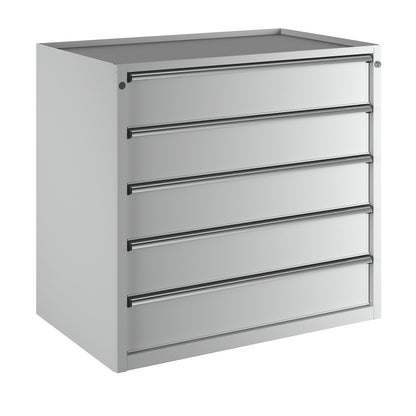 Drawer cupboard, WxD 1060 x 675 mm, max. drawer load 100 kg, 5 drawers, height 980 mm, front in light grey.