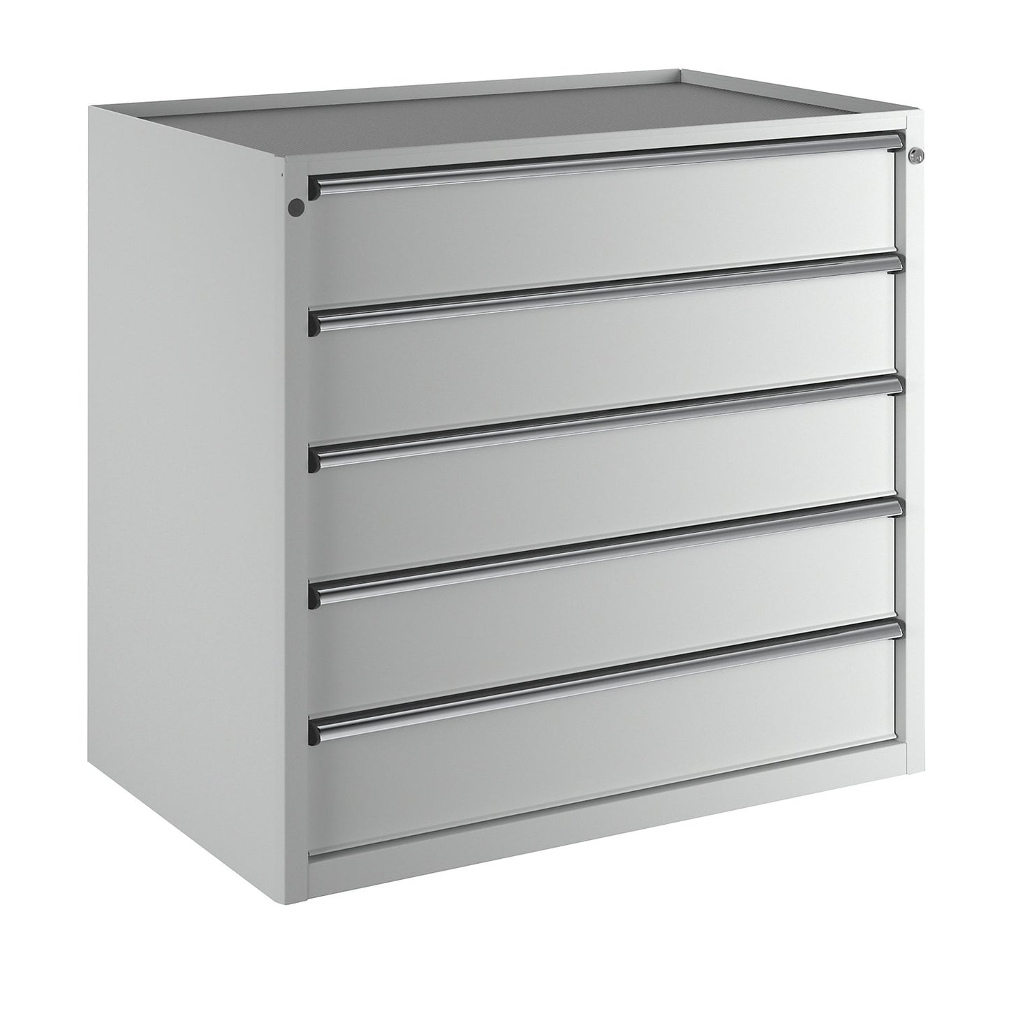 Drawer cupboard, WxD 1060 x 675 mm, max. drawer load 200 kg, 5 drawers, height 980 mm, front in light grey.