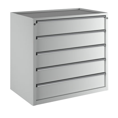 Drawer cupboard, WxD 1060 x 675 mm, max. drawer load 200 kg, 5 drawers, height 980 mm, front in light grey.