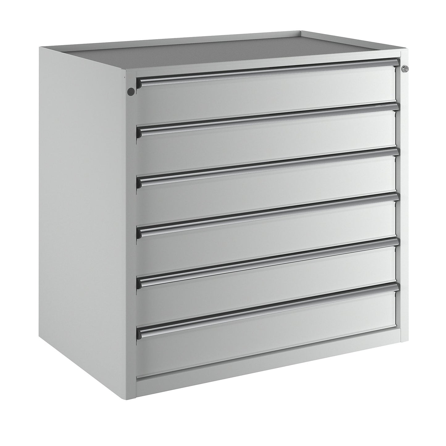 Drawer cupboard, WxD 1060 x 675 mm, max. drawer load 100 kg, 6 drawers, height 980 mm, front in light grey.