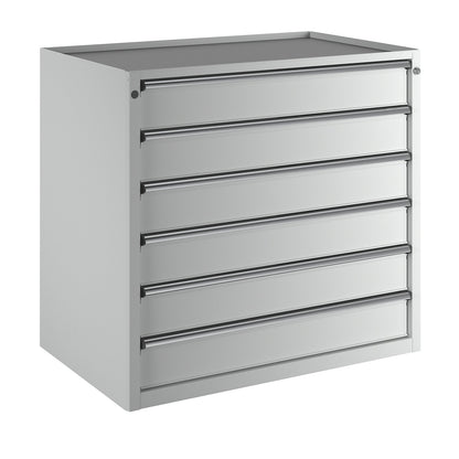 Drawer cupboard, WxD 1060 x 675 mm, max. drawer load 100 kg, 6 drawers, height 980 mm, front in light grey.