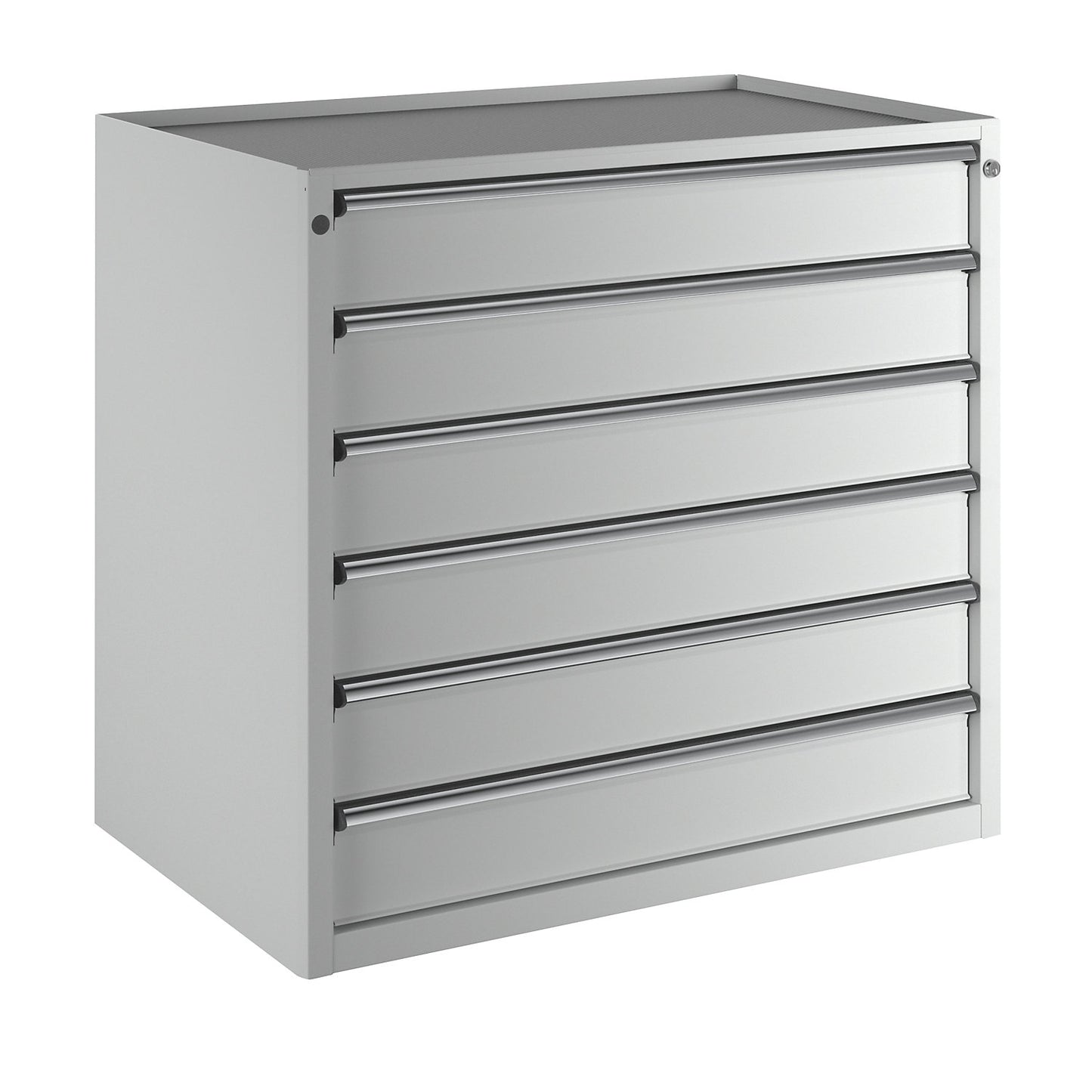 Drawer cupboard, WxD 1060 x 675 mm, max. drawer load 200 kg, 6 drawers, height 980 mm, front in light grey.