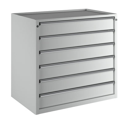 Drawer cupboard, WxD 1060 x 675 mm, max. drawer load 200 kg, 6 drawers, height 980 mm, front in light grey.