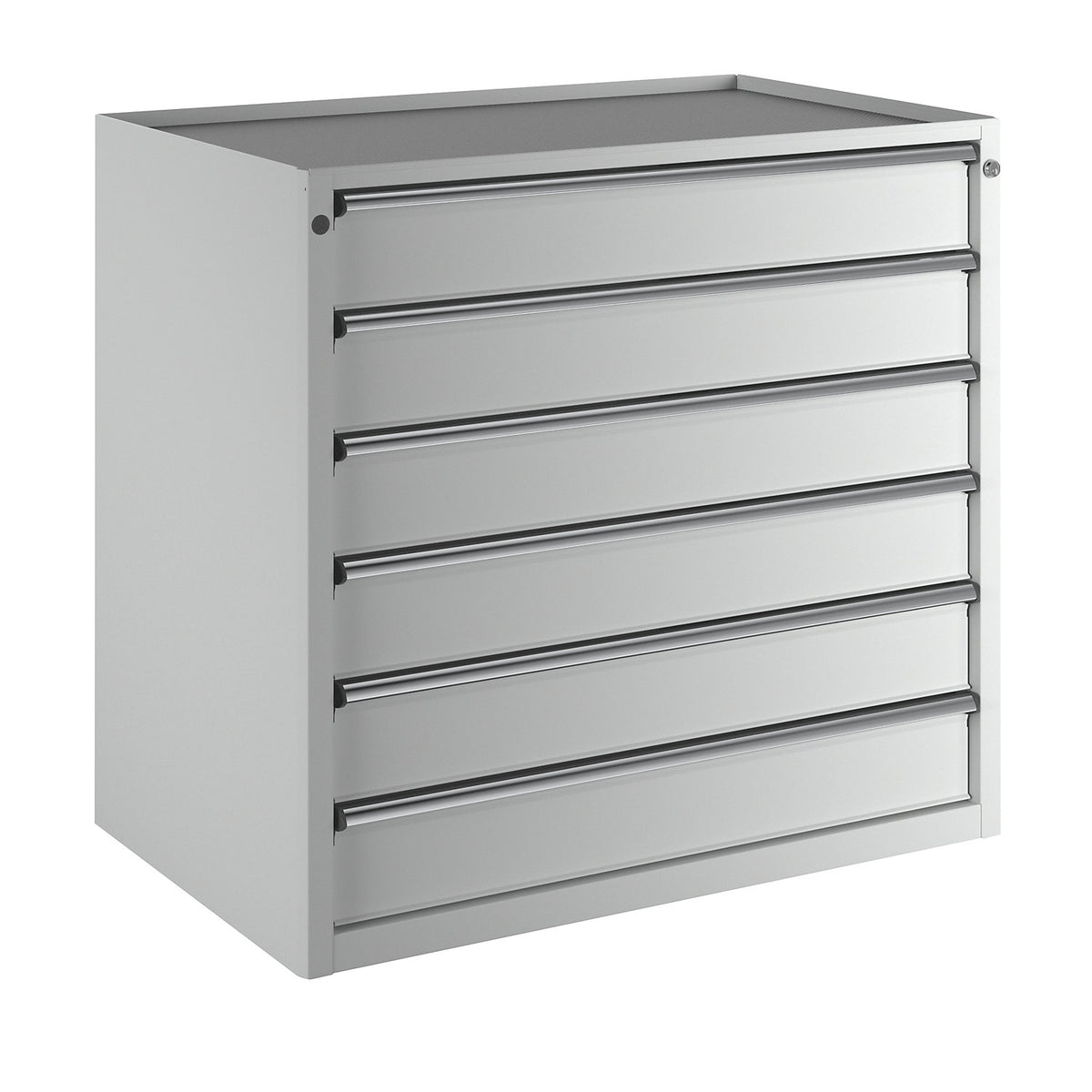 Drawer cupboard, WxD 1060 x 675 mm, max. drawer load 200 kg, 6 drawers, height 980 mm, front in light grey.