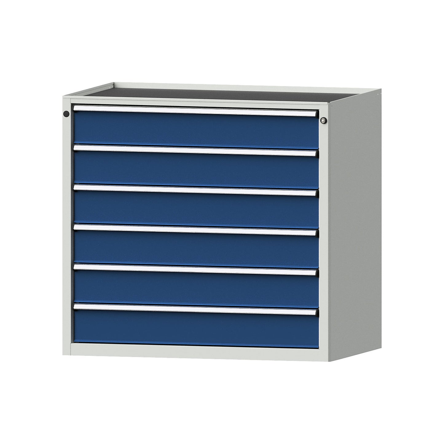 Drawer cupboard, WxD 1060 x 675 mm, max. drawer load 100 kg, 6 drawers, height 980 mm, front in gentian blue.