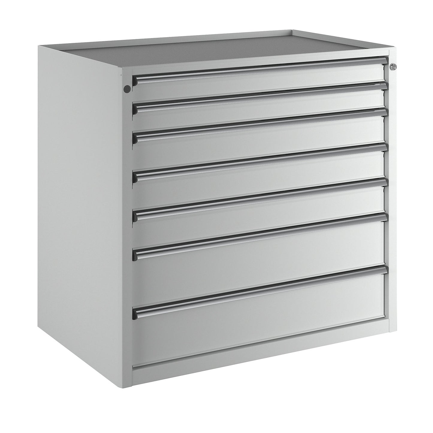 Drawer cupboard, WxD 1060 x 675 mm, max. drawer load 200 kg, 7 drawers, height 980 mm, front in light grey.