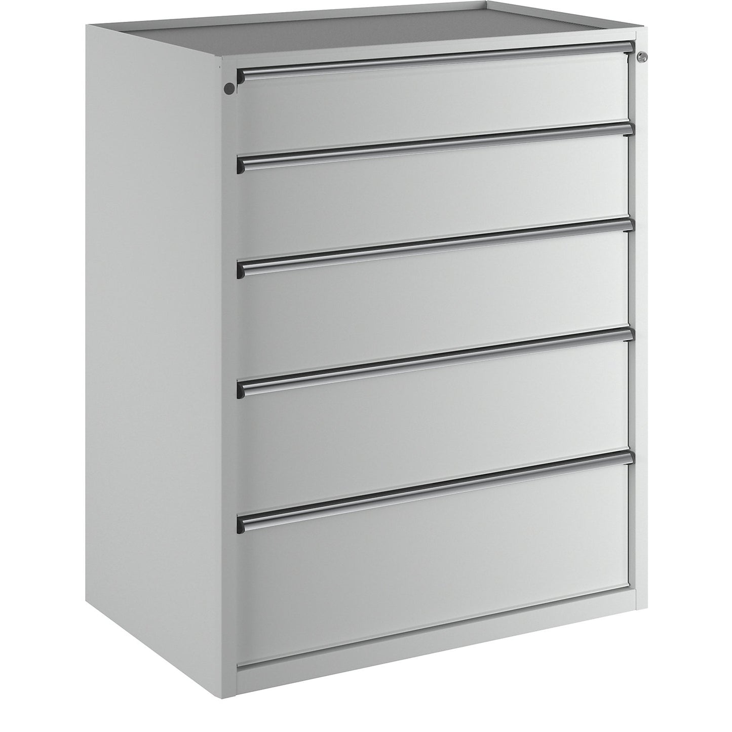 Drawer cupboard, WxD 1060 x 675 mm, max. drawer load 200 kg, 5 drawers, height 1280 mm, front in light grey.
