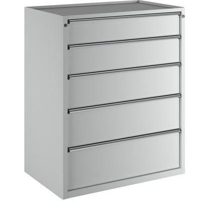 Drawer cupboard, WxD 1060 x 675 mm, max. drawer load 200 kg, 5 drawers, height 1280 mm, front in light grey.