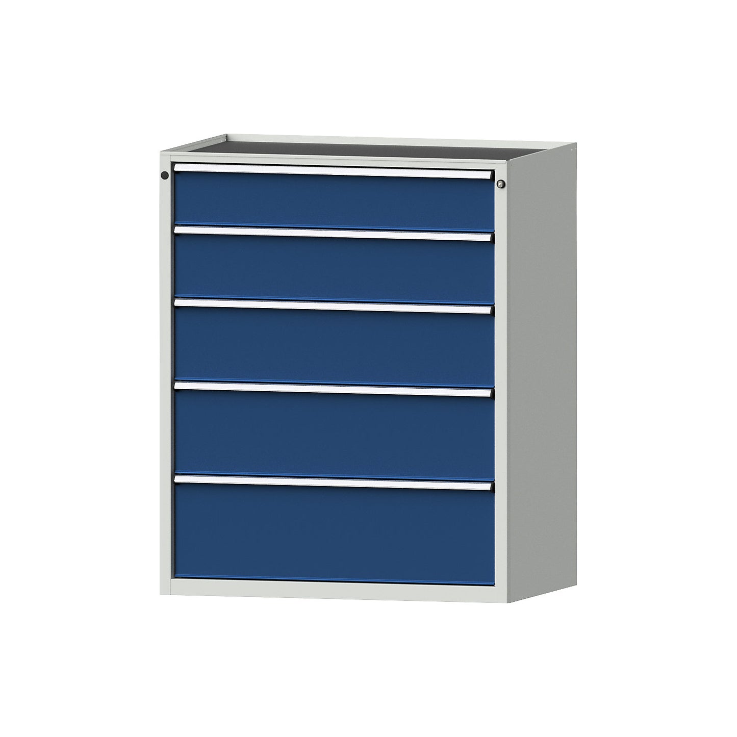 Drawer cupboard, WxD 1060 x 675 mm, max. drawer load 100 kg, 5 drawers, height 1280 mm, front in gentian blue.