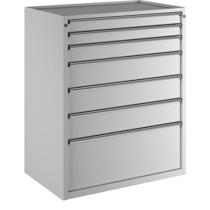 Drawer cupboard, WxD 1060 x 675 mm, max. drawer load 200 kg, 7 drawers, height 1280 mm, front in light grey.