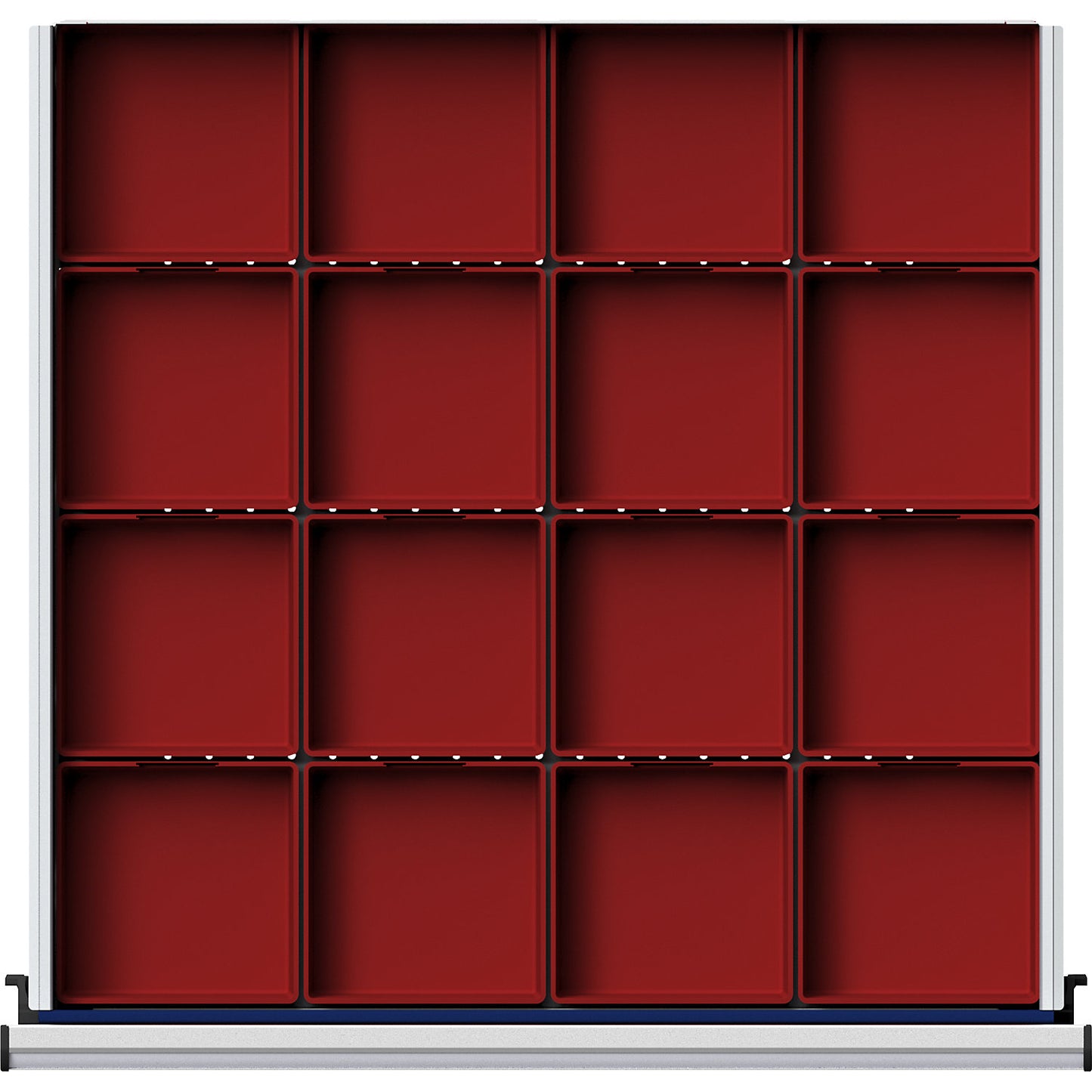 Plastic small parts bin, 16 trays for cupboard width 760 mm, for drawer height 60 mm.