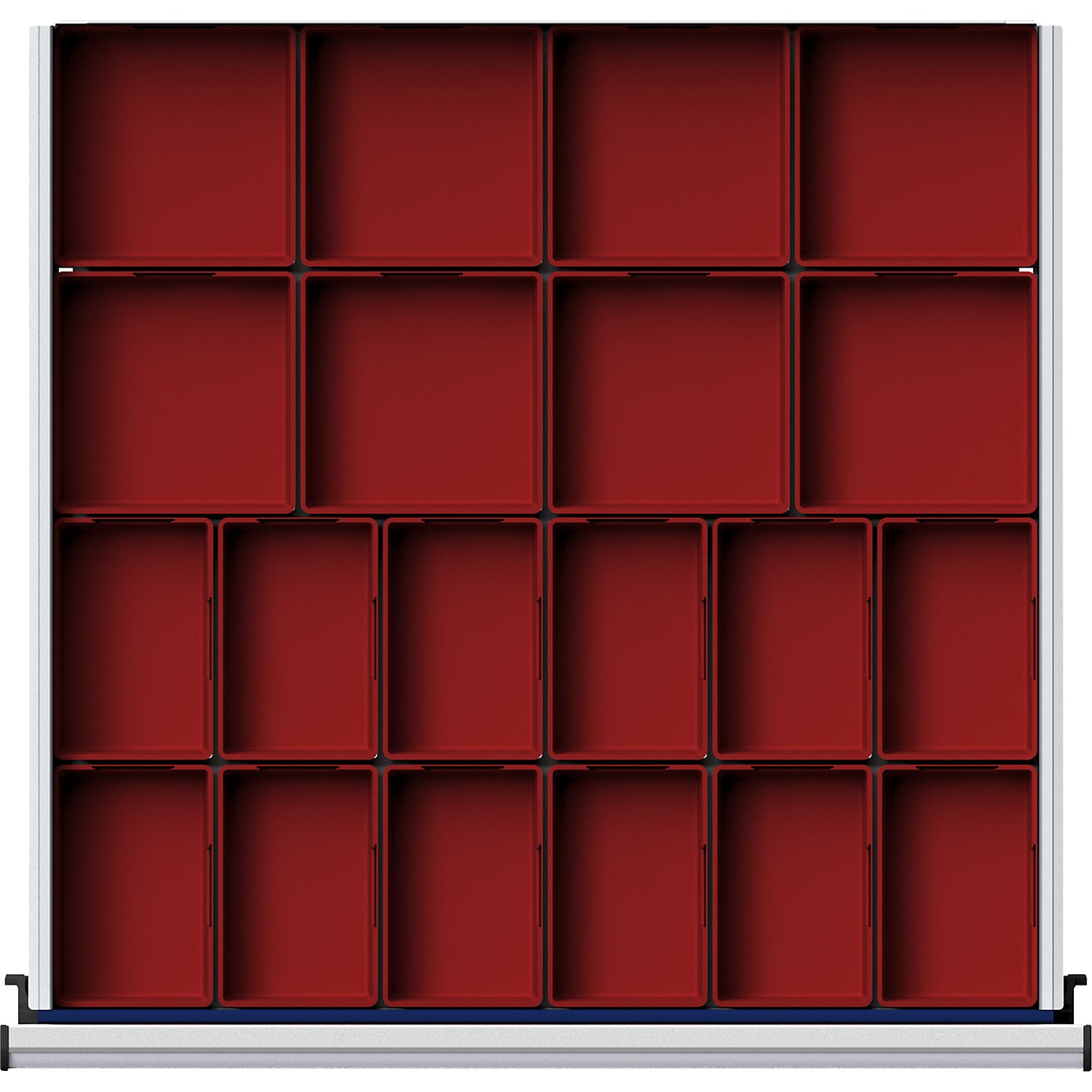 Plastic small parts bin, 24 parts, for cupboard width 760 mm, for drawer height 60 mm.