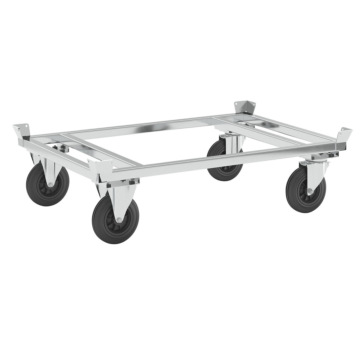 Pallet dolly, zinc plated, height 355 mm, without stops.