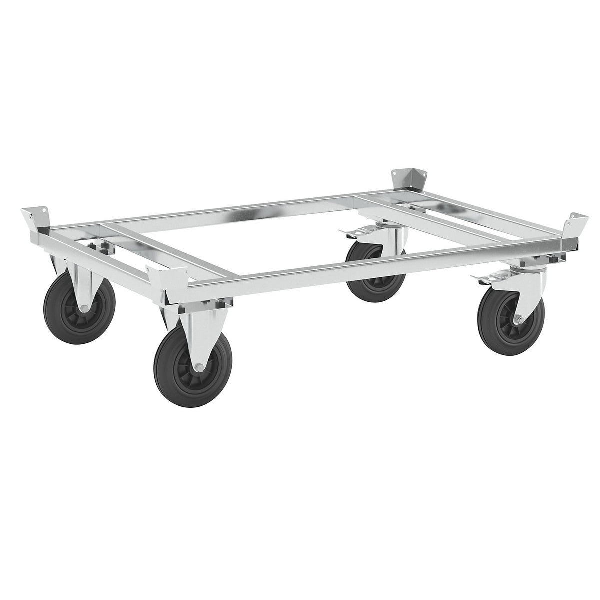 Pallet dolly, zinc plated, height 355 mm, with stops.