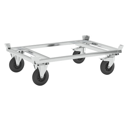 Pallet dolly, zinc plated, height 355 mm, with stops.