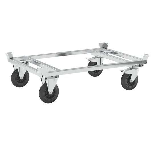 Pallet dolly, zinc plated, height 355 mm, with stops.