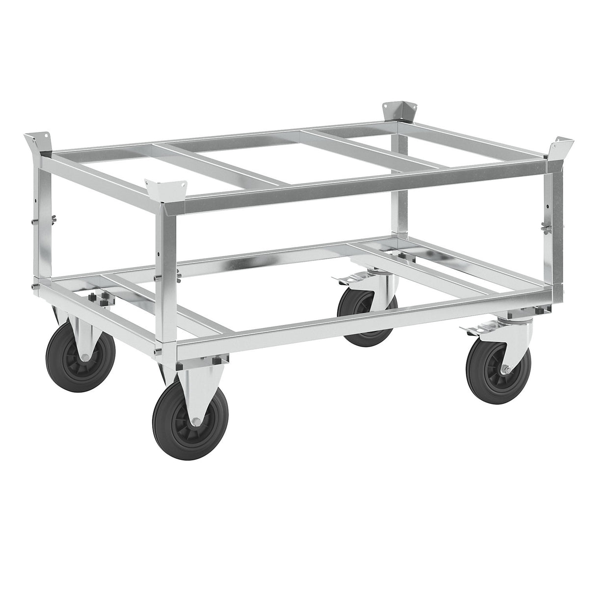 Pallet dolly, zinc plated, height 700 mm, with stops.