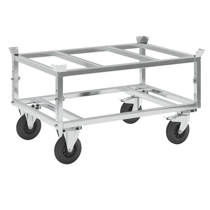 Pallet dolly, zinc plated, height 700 mm, with stops.
