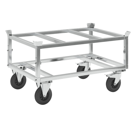 Pallet dolly, zinc plated, height 700 mm, with stops.