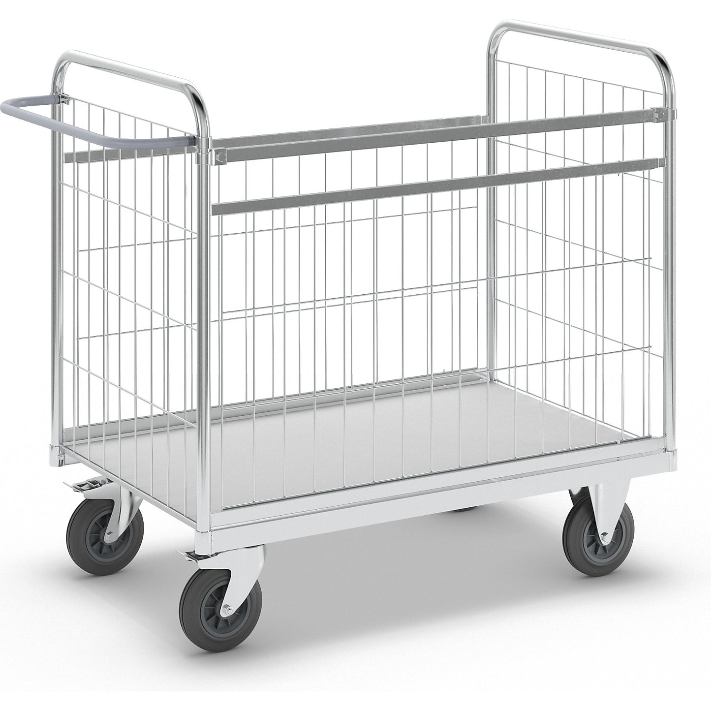 Zinc plated parcel trolley, HxWxD 1025 x 1190 x 650 mm, with stops.