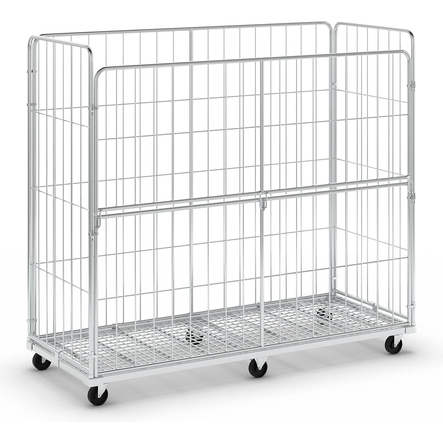 XXL 4-sided roll container, folding long side, without wheel stops.