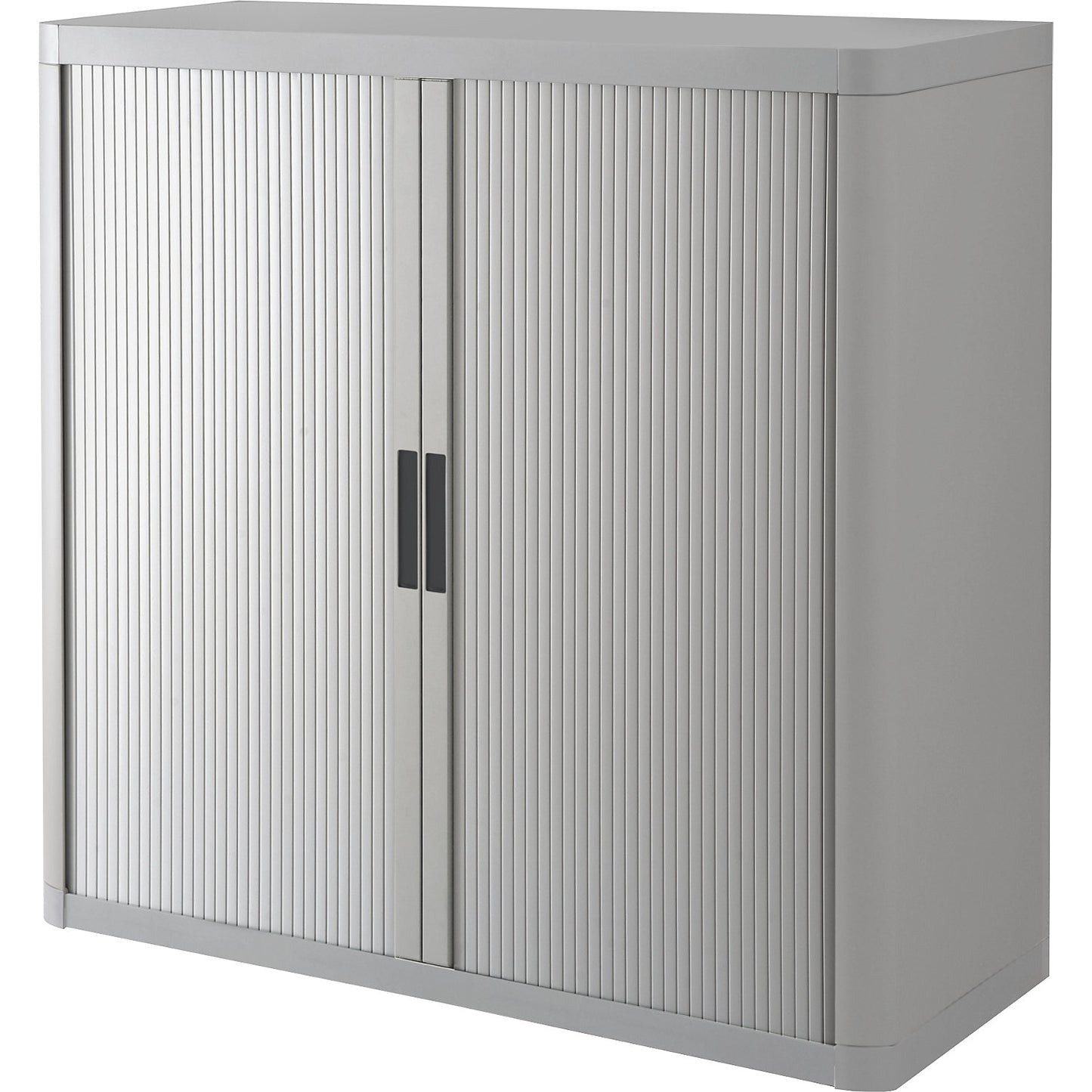 easyOffice® roller shutter cupboard, 2 shelves, height 1040 mm, grey / grey / charcoal handles.