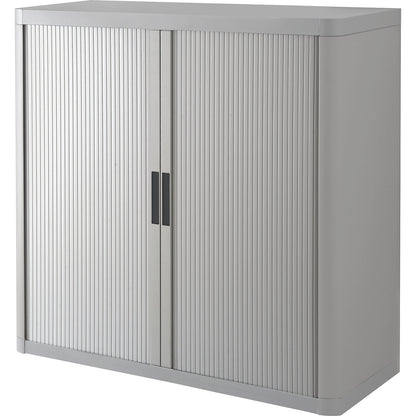 easyOffice® roller shutter cupboard, 2 shelves, height 1040 mm, grey / grey / charcoal handles.