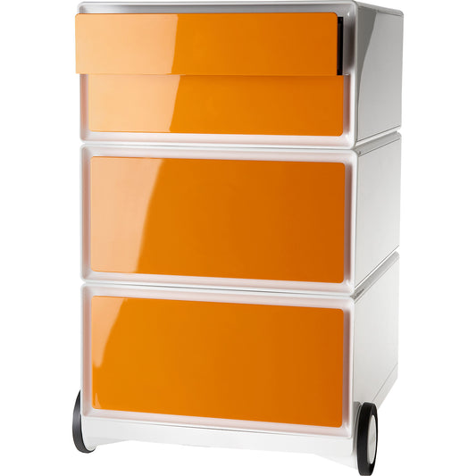 easyBox® mobile pedestal, 2 drawers, 2 flat drawers, white / orange.