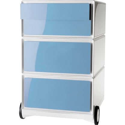 easyBox® mobile pedestal, 2 drawers, 2 flat drawers, white / blue.