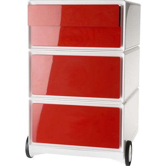 easyBox® mobile pedestal, 2 drawers, 2 flat drawers, white / red.