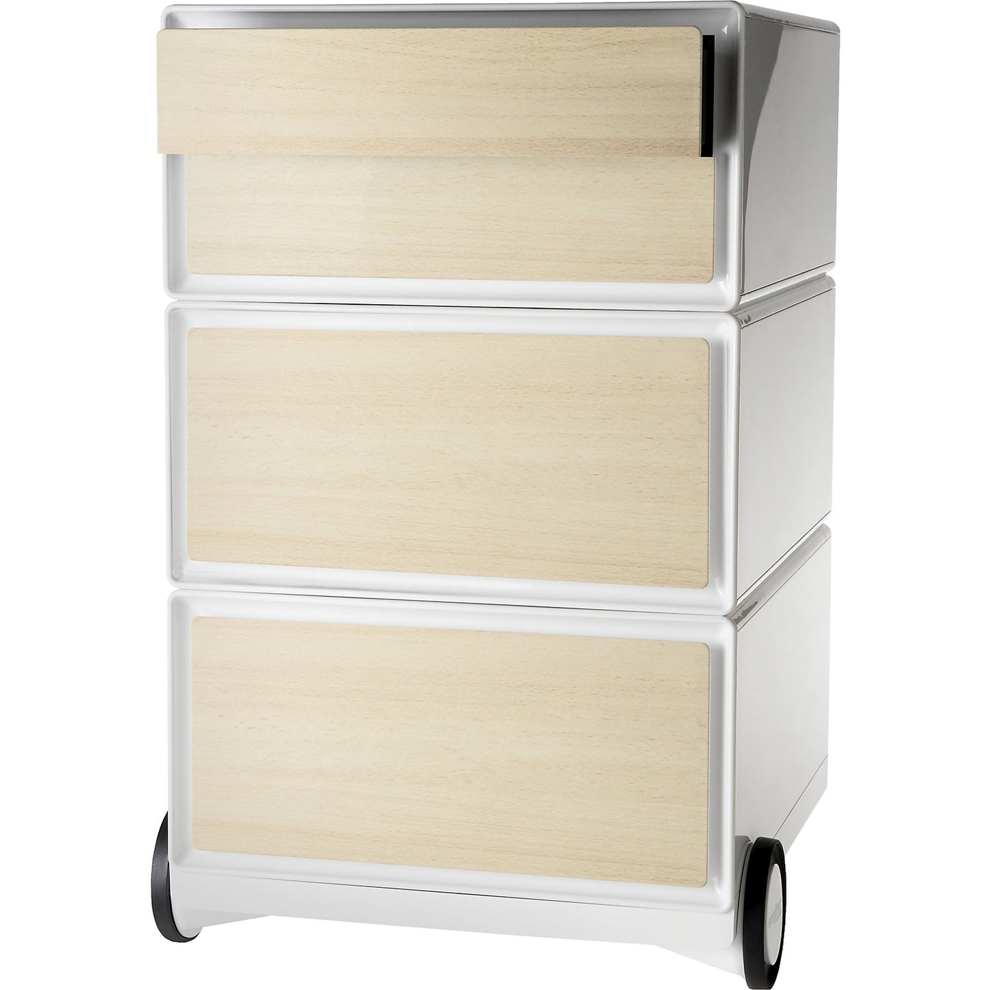easyBox® mobile pedestal, 2 drawers, 2 flat drawers, white / beech.