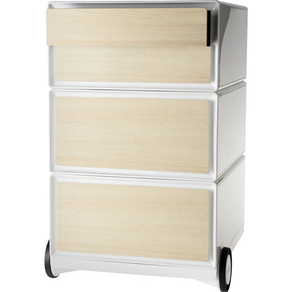 easyBox® mobile pedestal, 2 drawers, 2 flat drawers, white / beech.