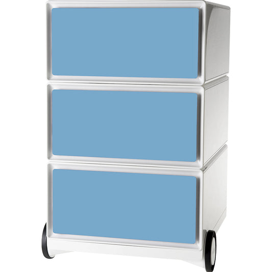 easyBox® mobile pedestal, 3 drawers, white / blue.