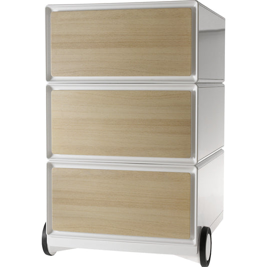 easyBox® mobile pedestal, 3 drawers, white / beech.