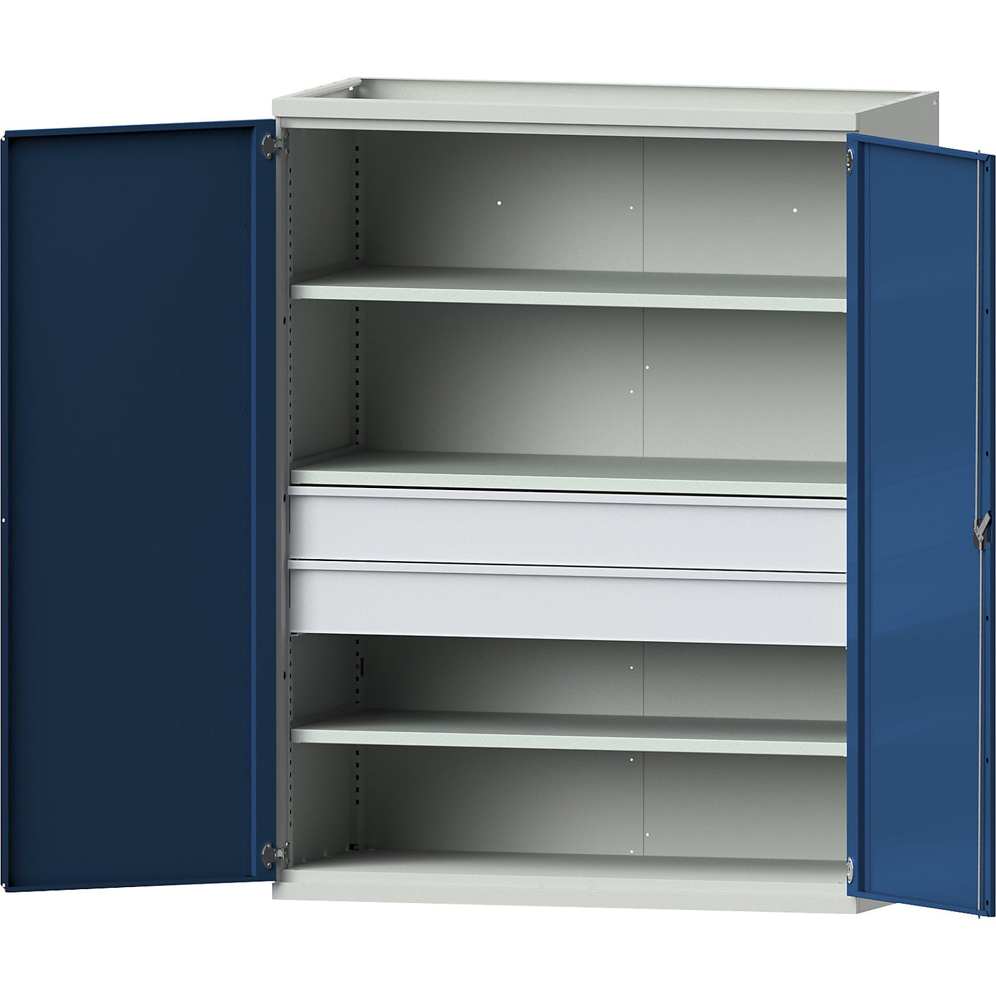 JUMBO heavy duty cupboard with 3 shelves, 2 drawers, HxWxD 1950 x 1484 x 690 mm.