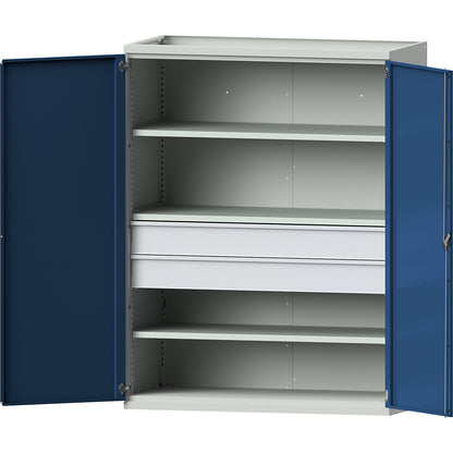 JUMBO heavy duty cupboard with 3 shelves, 2 drawers, HxWxD 1950 x 1484 x 690 mm.