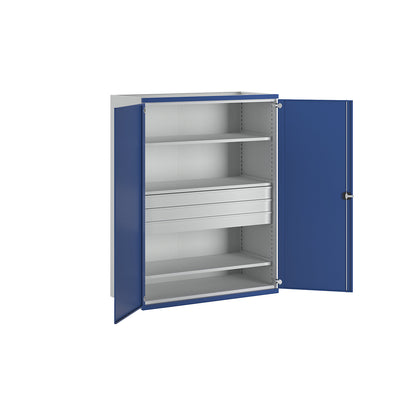 JUMBO heavy duty cupboard with 3 shelves, 3 drawers 120 mm, HxWxD 1950 x 1484 x 690 mm.