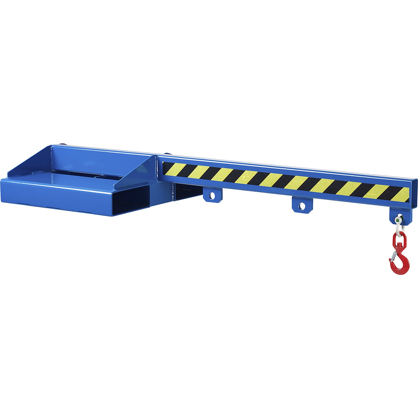 Load arm with rotating swivel hook, gentian blue RAL 5010, length 1500 mm, max. load 1000 kg.